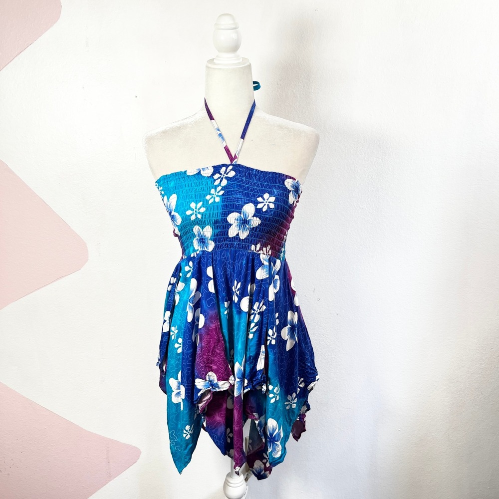 Blue Hibiscus Babydoll Top Size‎ Small Asymmetrical Fairy Zara Larsson Y2K